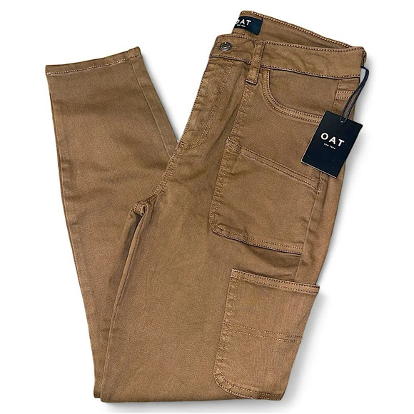 OAT NYC Utility High Rise Cargo Pocket Skinny Ankle Dark Brown Pant 24 - Picture 2 of 9
